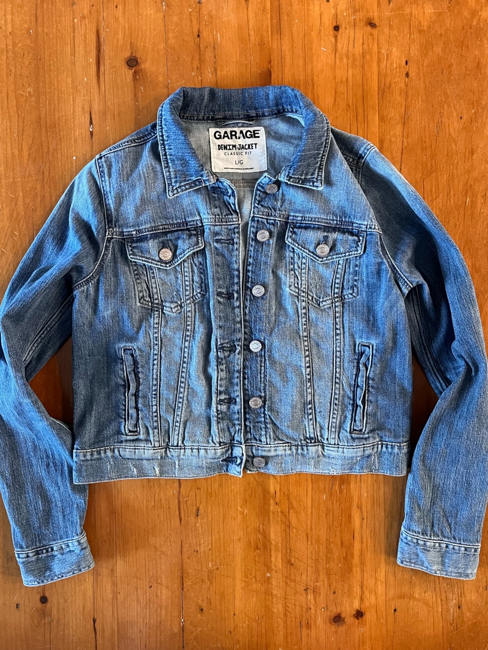Garage Classic Fit Lightly Distressed Blue Denim Jean Jacket